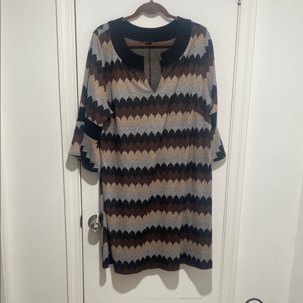 Chevron Patterned Dress with Bell Sleeves